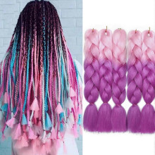 (Light Pink to Lilac) 5 pcs 24 Inch Braiding Hair Extensions Ombre Jumbo Braiding Hair Braid Hair Extensions for Braiding Ash Blonde