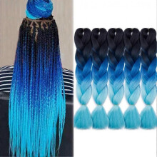 (Black to Dark Blue to Sky Blue) 5 pcs 24 Inch Braiding Hair Extensions Ombre Jumbo Braiding Hair Braid Hair Extensions for Braiding Ash Blonde