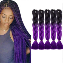 (Black to Purple) 5 pcs 24 Inch Braiding Hair Extensions Ombre Jumbo Braiding Hair Braid Hair Extensions for Braiding Ash Blonde
