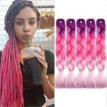 (Pink) 5 pcs 24 Inch Braiding Hair Extensions Ombre Jumbo Braiding Hair Braid Hair Extensions for Braiding Ash Blonde