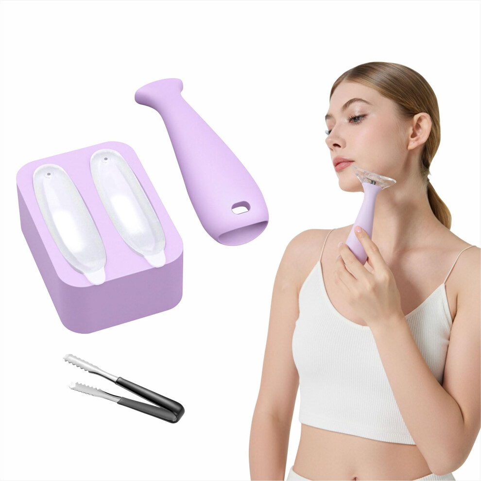 Purple Ice Roller For Face With Ice Tong, Facial Ice Mold To Reduce Puffiness Tighten Pores
