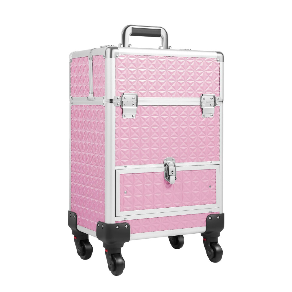 Pink Rolling Makeup Case Cosmetic Trolley With Large Capacity Storage And Wheels For Makeup Artists
