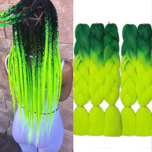 (Dark Green to Chartreuse) 5 pcs 24 Inch Braiding Hair Extensions Ombre Jumbo Braiding Hair Braid Hair Extensions for Braiding Ash Blonde