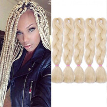 (Bleach Blonde) 5 pcs 24 Inch Braiding Hair Extensions Ombre Jumbo Braiding Hair Braid Hair Extensions for Braiding Ash Blonde