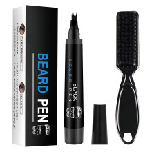 Beard Filler Pen for Men Waterproof MicroFork Tip Beard Pencil with Brush for Natural Look Black