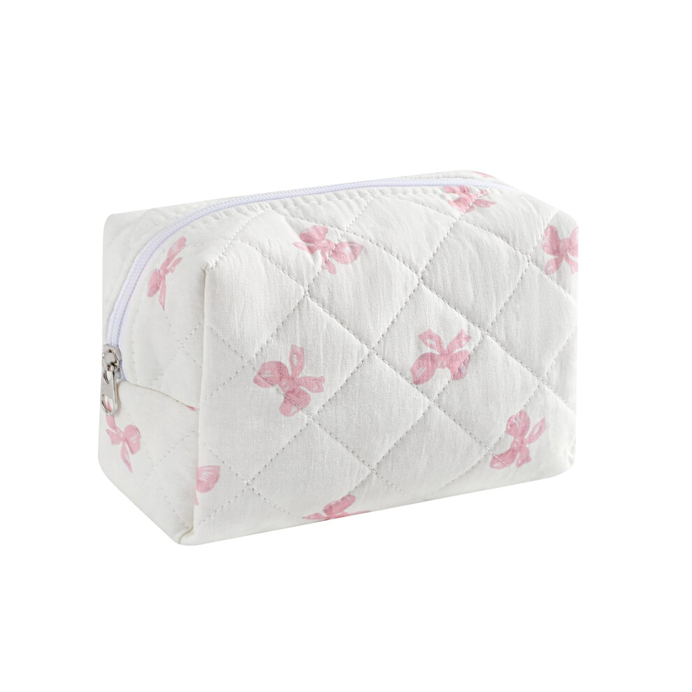 Small Quilted Makeup Bag Floral Cotton Cosmetic Pouch with Zipper for Travel and Purse Use
