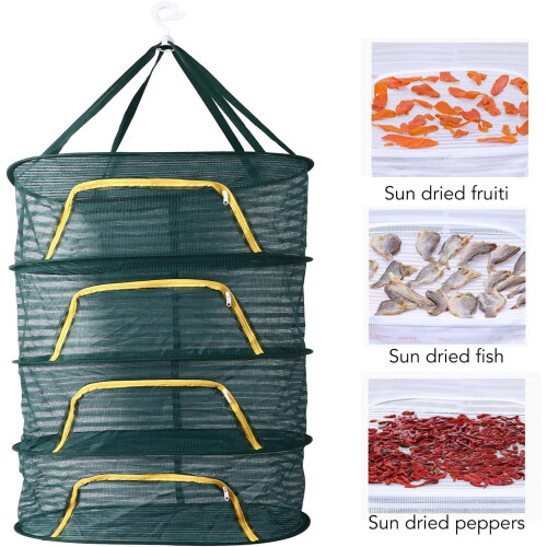 4 Layer Hanging Herb Drying Rack, Foldable Mesh Design for Herbs, Flowers, Vegetables, Fish 1