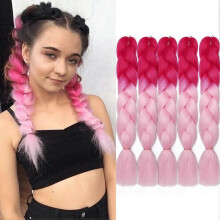(Magenta to Light Pink) 5 pcs 24 Inch Braiding Hair Extensions Ombre Jumbo Braiding Hair Braid Hair Extensions for Braiding Ash Blonde