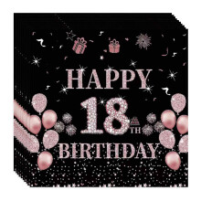 Serviettes de table pour 18e anniversaire, 40 pièces, serviettes en papier, papier noir et or rose, pour décorations de fête et de table