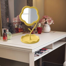 Flower Shaped Makeup Mirror with Tray and Phone Stand, Swivel Vanity Table Decor for Bedroom Bathroom Yellow