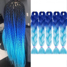 (Royal Blue to Sky Blue) 5 pcs 24 Inch Braiding Hair Extensions Ombre Jumbo Braiding Hair Braid Hair Extensions for Braiding Ash Blonde