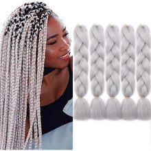 (Light Grey) 5 pcs 24 Inch Braiding Hair Extensions Ombre Jumbo Braiding Hair Braid Hair Extensions for Braiding Ash Blonde