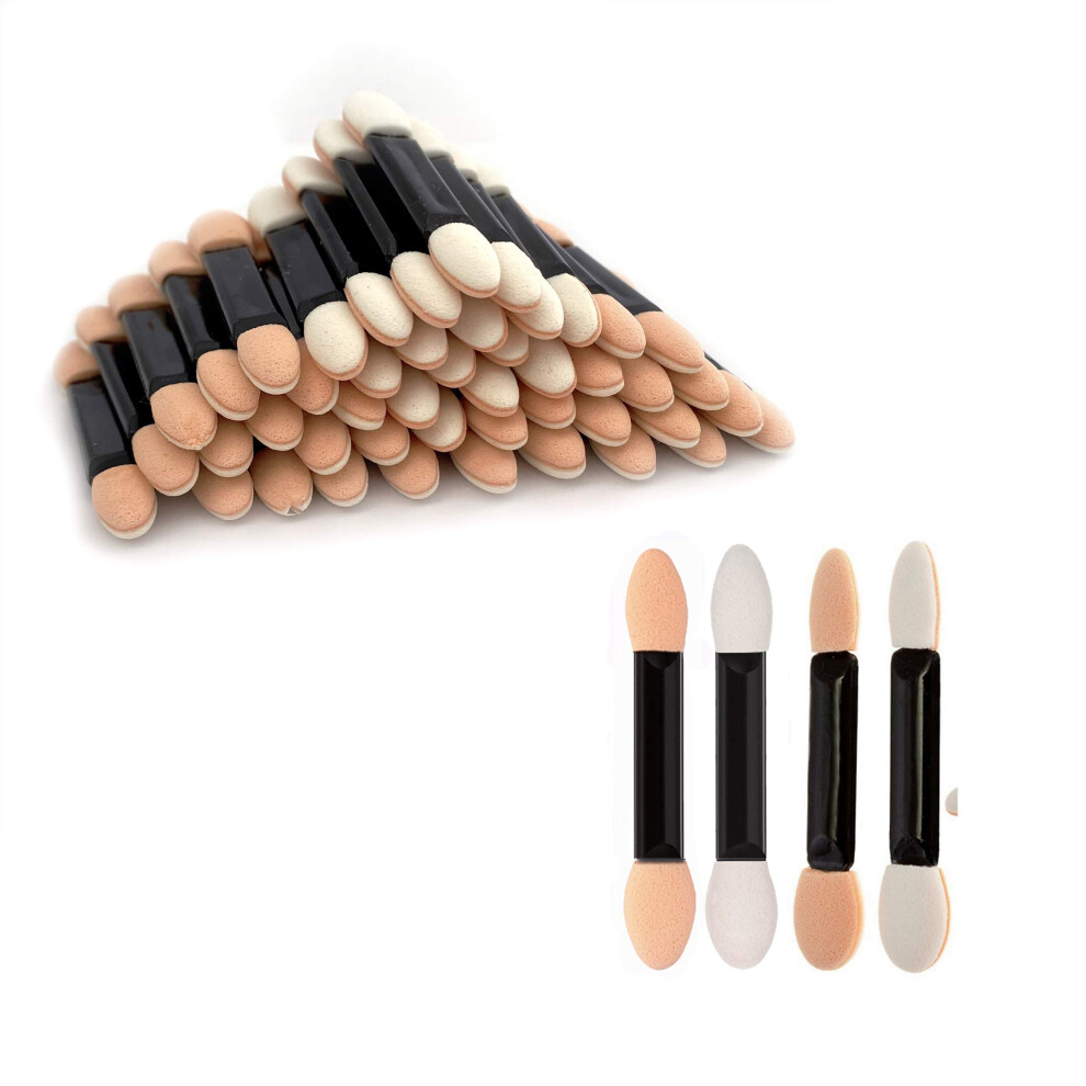 White 100 Pack Disposable Double Sided Sponge Eyeshadow Applicators For Precision Eye Makeup, Skin And