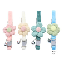 Pet Collars 4Pack With Bells, Cartoon Knitted Flower Design, Adjustable Suede Cat Collar For Puppy Or Cat