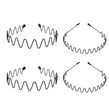 Metal Headband for Men, Adjustable NonSlip Wavy Hair Band, Black RustResistant Spring, 4 Pcs