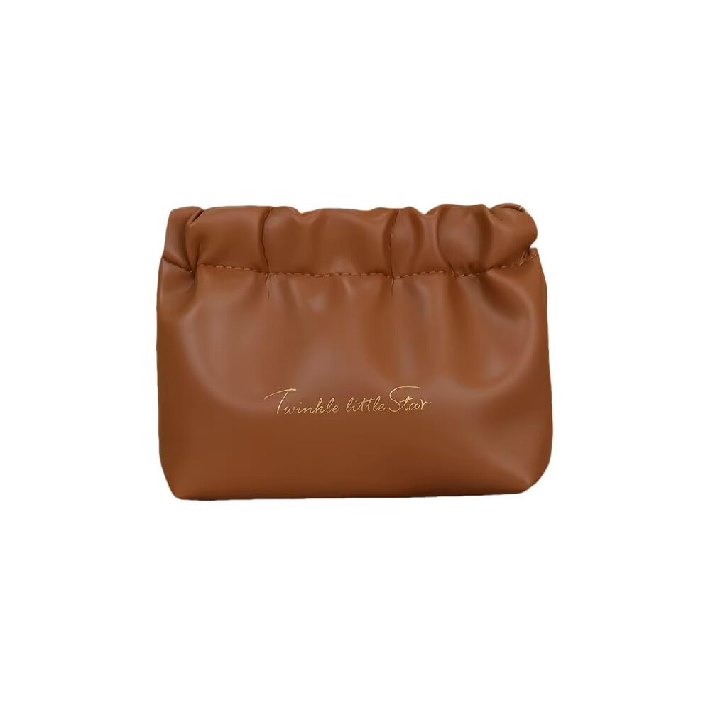 Brown Pu Leather Travel Makeup Bag, Waterproof Cosmetic Organizer, Large Capacity Toiletry Pouch
