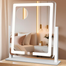 Lighted Vanity Mirror with 10X Magnification, 360 Rotation, Touch Control LED and 3 Color Modes