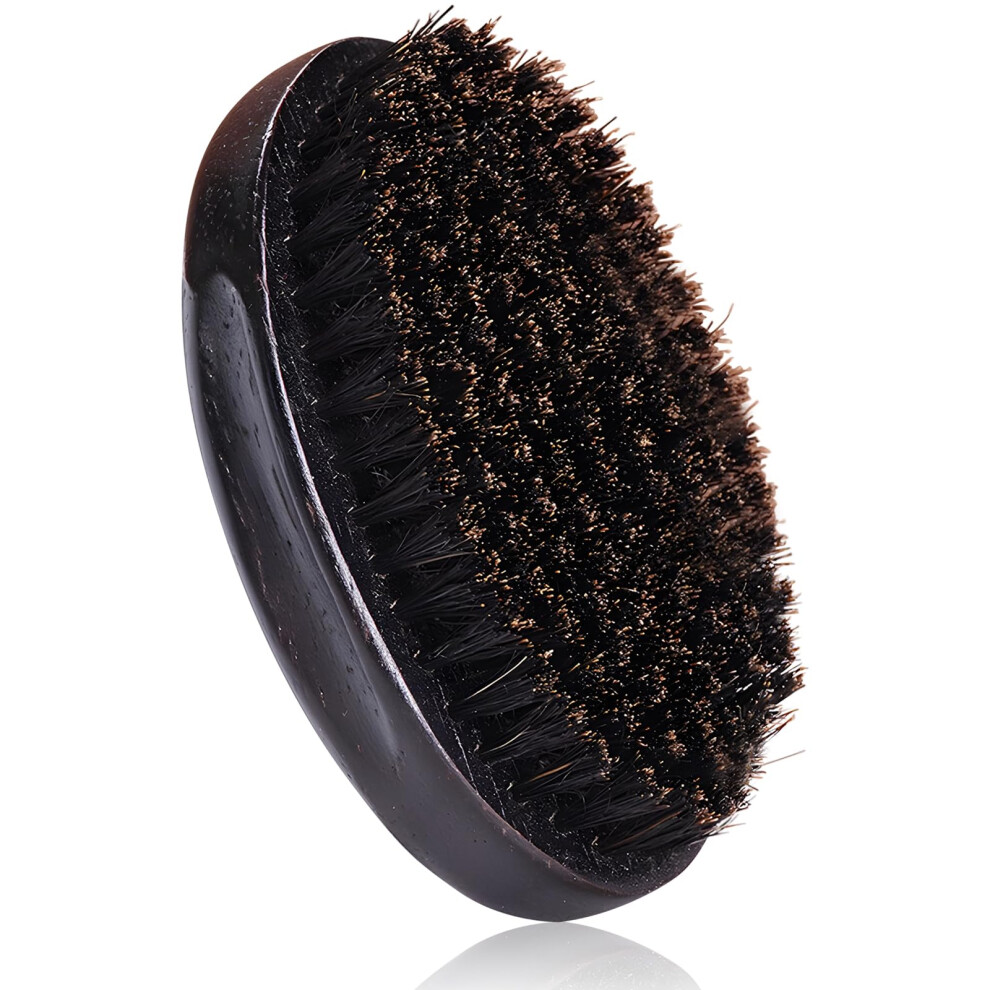 Black Men's Boar Bristle Beard Brush With Wooden Handle, Pocket Size Mustache And Beard Grooming (Black)