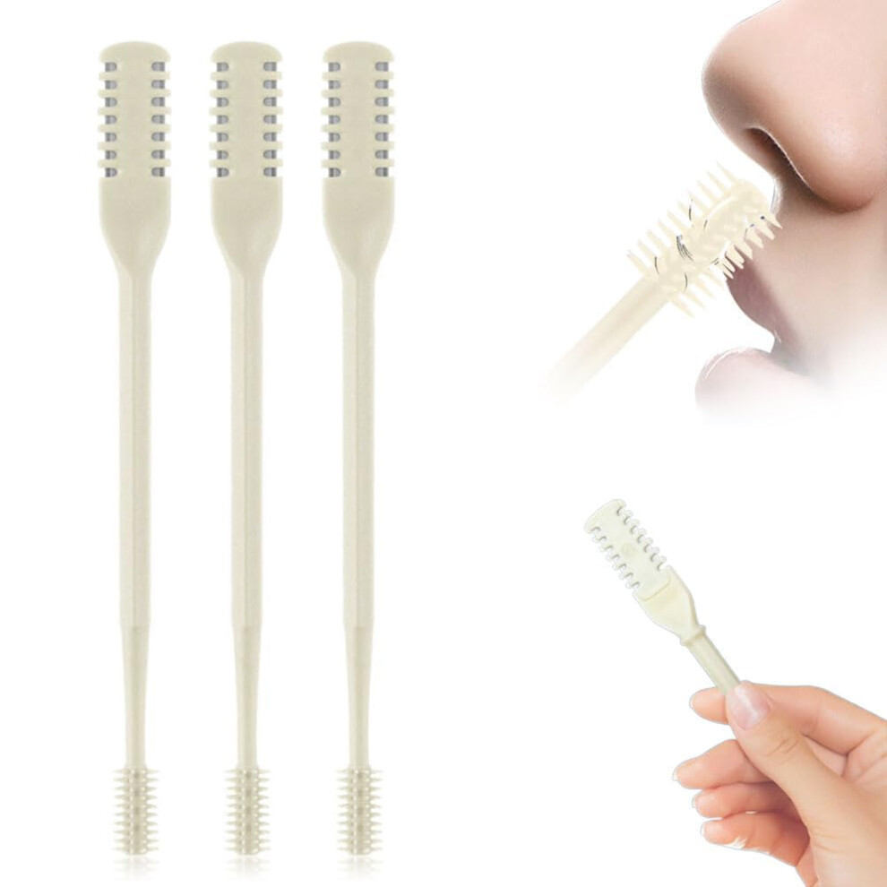 Beige 3Pcs Manual Nose Hair Trimmer 360 Rotating Doublesided Blades With Ear Picker For Men Women Travel Essentials