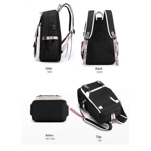 Kulomi backpack Student backpack black and white lying cat -1 2