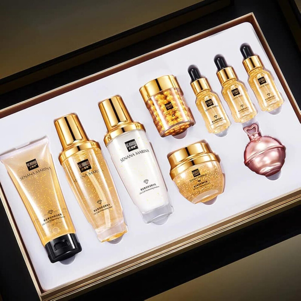 24K Gold AntiAging Skin Care Set with Deep Hydration and Skin Firming, 9Piece Collection