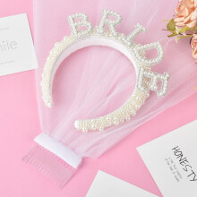 Bridal Veil with Pearl and Rhinestone Bride Headband Elegant DoubleLayer Wedding Accessory
