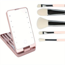 LED Makeup Mirror with Lights and Brush Set, 360 Rotating Vanity Mirror, USBC Rechargeable Pink