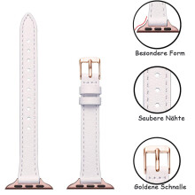 Lederarmband für Apple Watch 42 mm, schlichtes und elegantes Design, hochwertiges Echtleder mit atmungsaktivem Material, robustes Edelstahlarmband