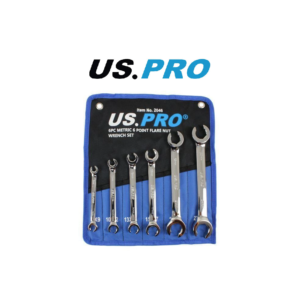 Us Pro 6 Piece Metric 6 Point Flare Nut Spanner Wrench Set 8 - 24Mm 2046