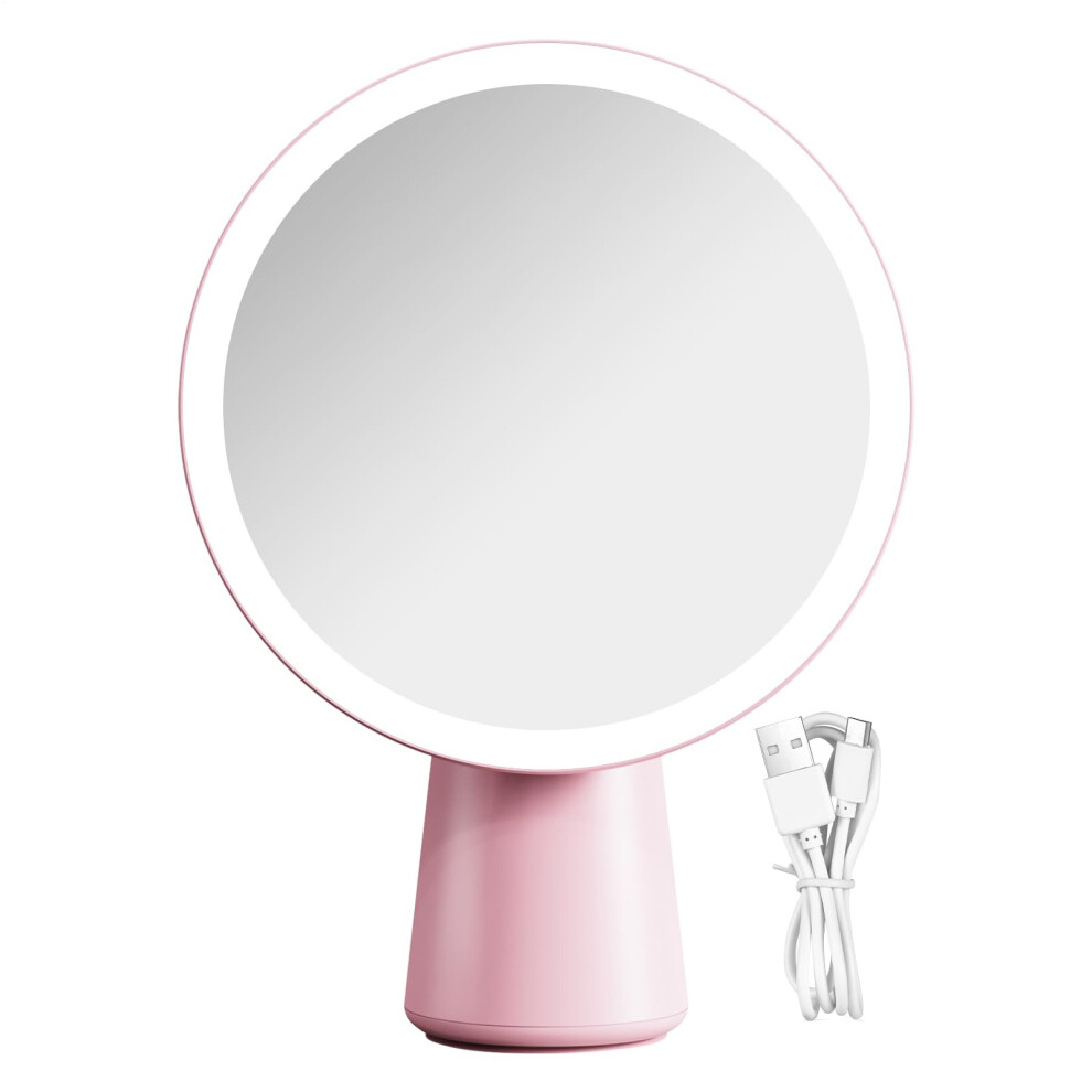 Lighted Makeup Mirror with UV Coverage Detection, Touch Control, Rechargeable LED, 3 Modes, Pink