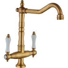 Kitchen Faucet 360 Degree Rotation, 2Handle DeckMounted Brass Brushed Finish, Hot And Cold Water, European Style