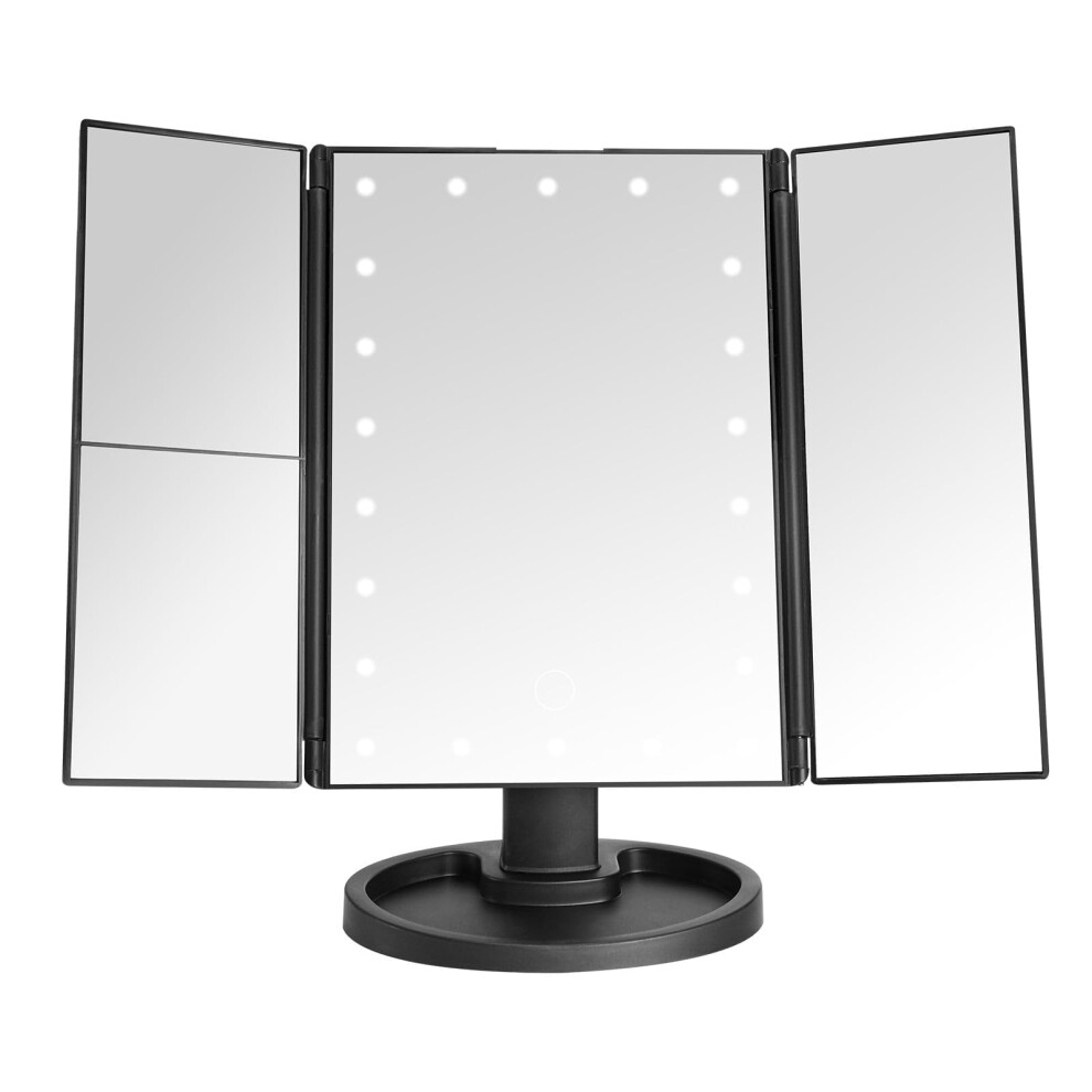 Lighted Makeup Mirror with 22 LED Lights, TriFold 1X 2X 3X Magnification, Rechargeable Touch Screen