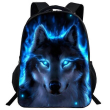 Blue Flame Wolf Backpacks School Bags for Boys Girls, Casual D