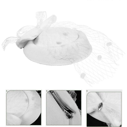 4Pcs Fascinator Hat White Woolen for Decoration Wedding Headwear 2