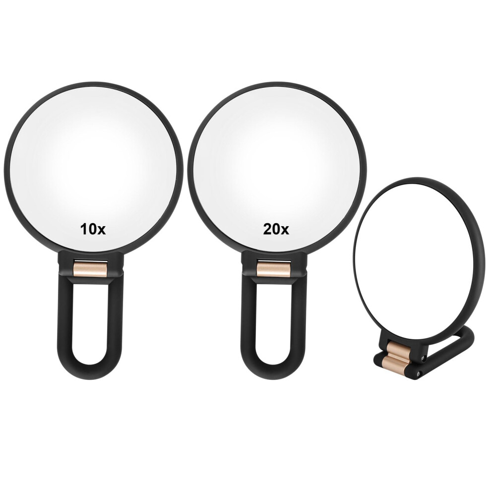Black Magnifying Makeup Mirror 1X/10X 1X/20X Double Sided Foldable Handheld Travel Mirror 2 Pack