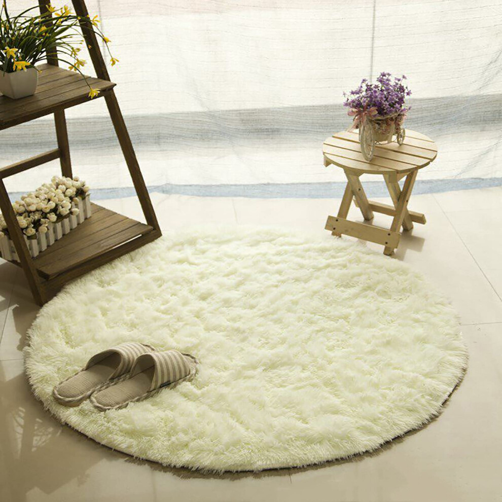 Round Fluffy Area Rug 120X120cm Beige, Soft Plush Shaggy Carpet For Kids Bedroom And Living Room, Solid Color Circle Nursery Rug Cream