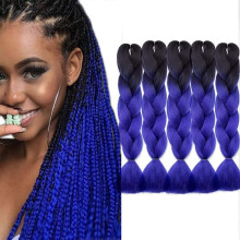 (Black to Blue) 5 pcs 24 Inch Braiding Hair Extensions Ombre Jumbo Braiding Hair Braid Hair Extensions for Braiding Ash Blonde