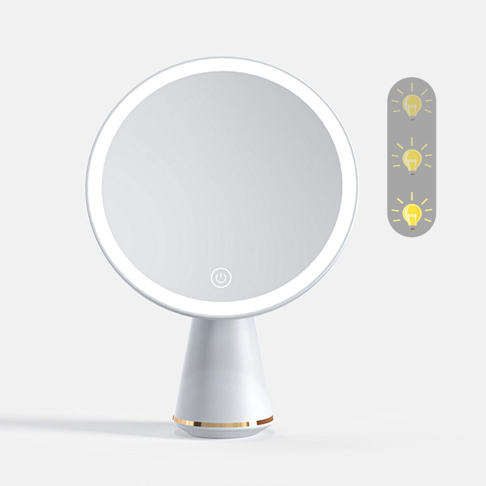 White Vanity Mirror With Lights, Rechargeable Led Makeup Mirror, 3Level Dimmable 360 Rotation Touch Control,