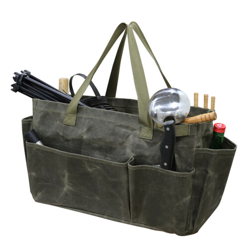 Waxed Canvas Camping Pot Holder Bag with Multiple-Green