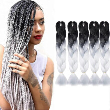 (Black to White) 5 pcs 24 Inch Braiding Hair Extensions Ombre Jumbo Braiding Hair Braid Hair Extensions for Braiding Ash Blonde