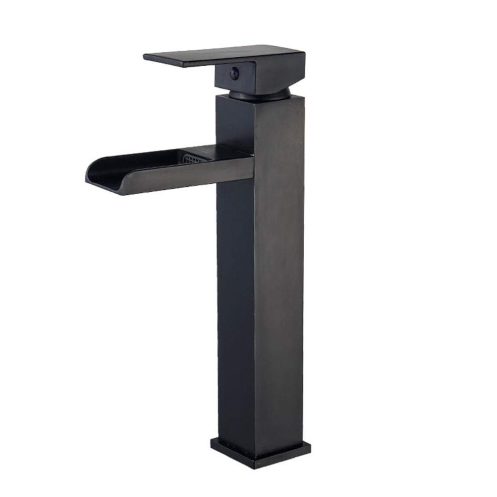 Tall Basin Mixer Tap Black Brass Waterfall Style Above Counter Single Hole Hot Cold Bathroom Sink Faucet 9119770760074