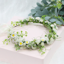 Daisy Crown Bohemian Headpiece, Floral Headband With Layered Fabric Petals For Women, Natural Style Wedding Tiara Adjustable Ribbon Diameter: About