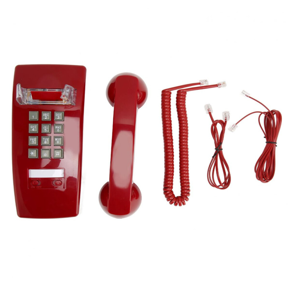 Vintage Retro Style Landline Phone, Hearing Impai Friendly Volume Control Double Gong Ringer Wall Mountable Corded Telephone With Emergency Pow Red 9416038599316