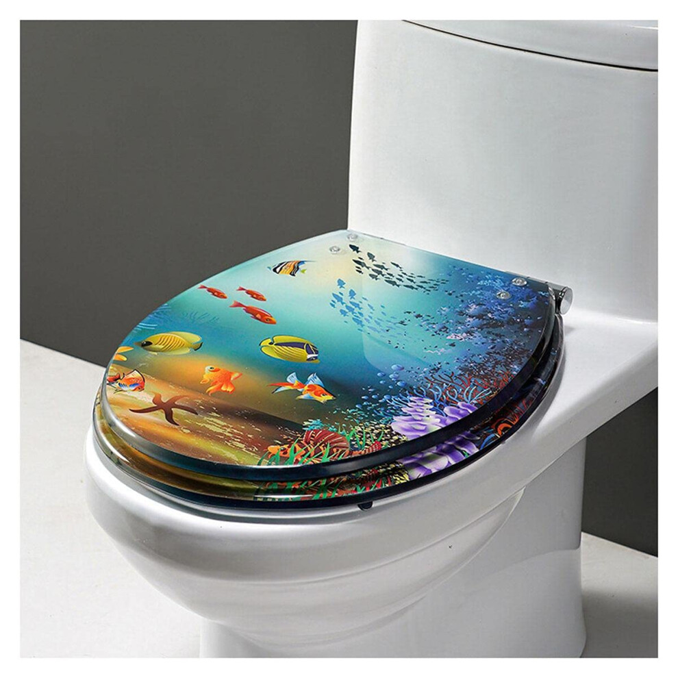 Ocean Series Art Slow Close Resin Toilet Seat With Cover 3D Dolphin Seashells And Sands For U/V/O Type Toilets Heavyduty 9001264004460