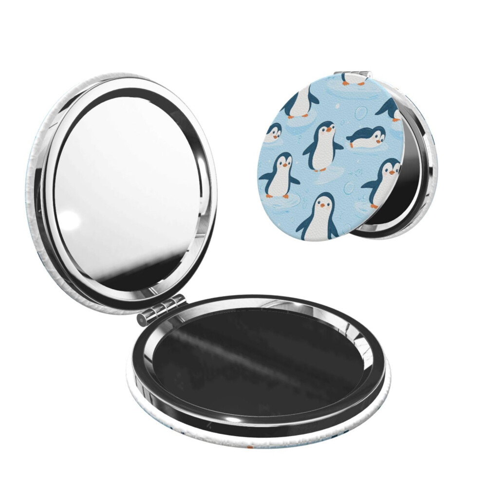 Compact Travel Makeup Mirror with 2X DualSided Magnification PU Leather Folding Pocket Design