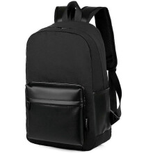 Black PU Leather Travel to Work Laptop Backpack