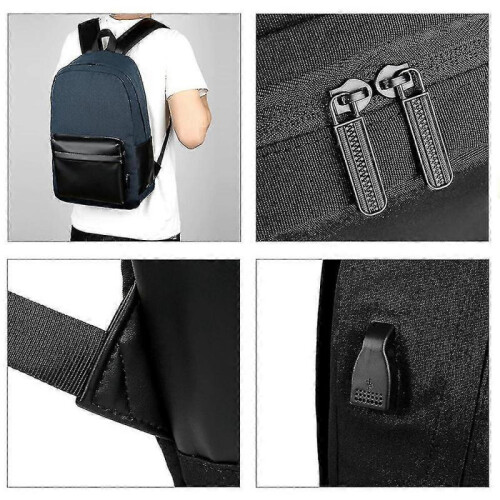 Black PU Leather Travel to Work Laptop Backpack 2