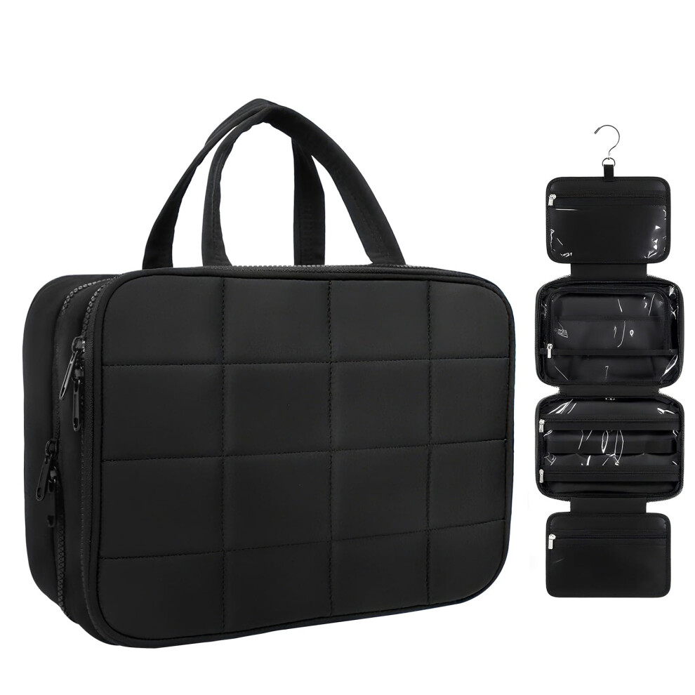 Travel Toiletry Bag with Jewelry Compartment, Waterproof Makeup Organizer for Vacation, Black