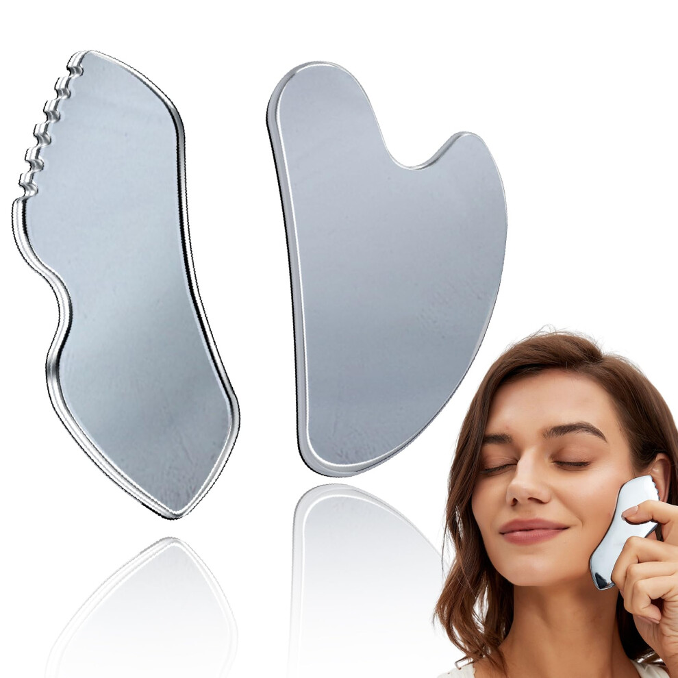 2Pcs Terahertz Gua Sha Facial Tool Set for Lymphatic Drainage, Contouring and Puffiness Relief