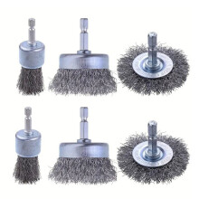 6 Pièces de Brosses Métalliques Abrasives à Tige Hexagonale de 6,35 mm, en Acier au Carbone Serti, Accessoire de Perceuse pour Éliminer la Rouille
